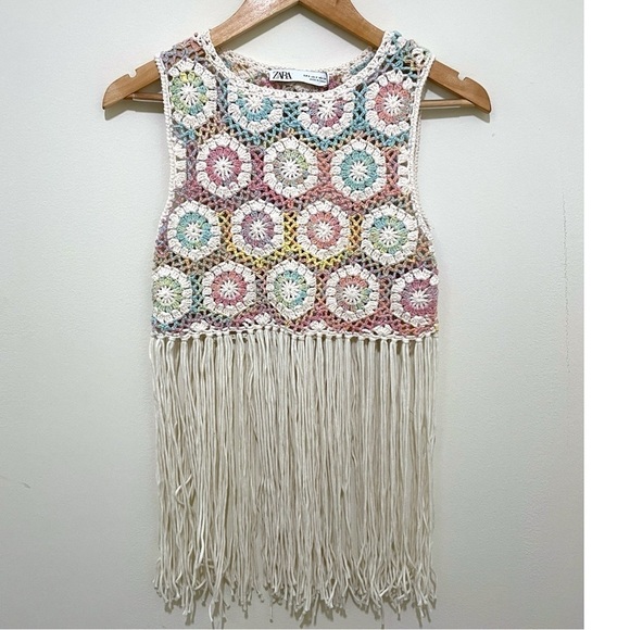 Zara Tops - NWT ZARA Granny Square Crochet Fringe Top, Size Small